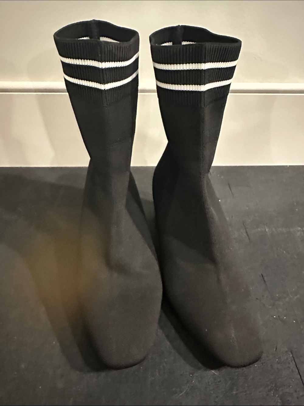 Black Men's Sock Boots with White Stripe - Stretch Knit Ankle